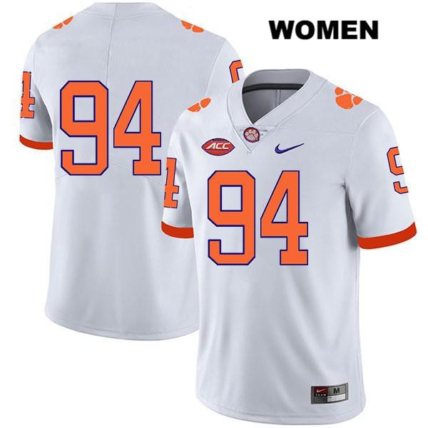 Women's Clemson Tigers #94 Jacob Edwards Stitched White Legend Authentic Nike No Name NCAA College Football Jersey AZM1546FI